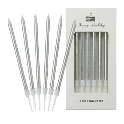 Świeczki dekoracja na TORT srebrne długie 11 cm 6 szt Świeczki dekoracja na TORT srebrne długie 11 cm 6 szt