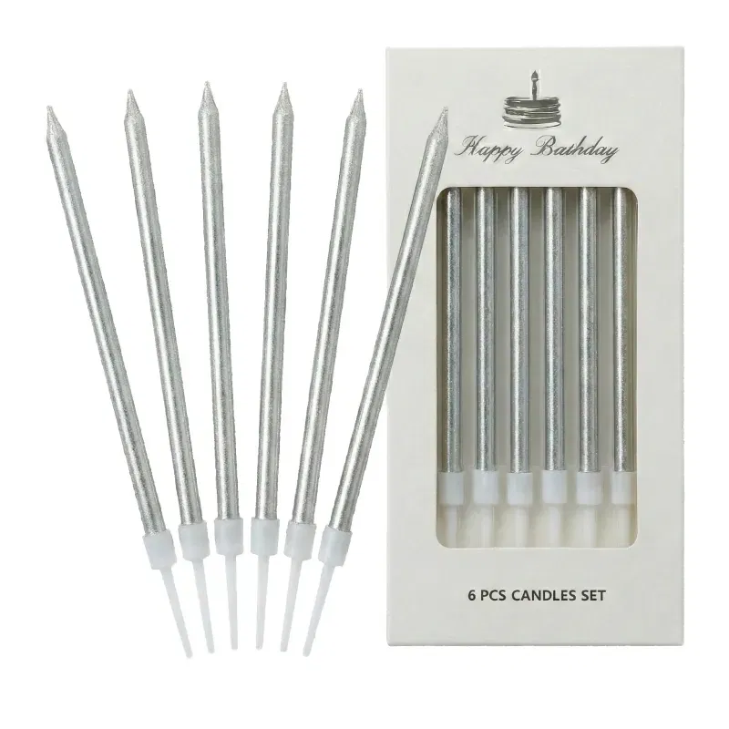 Świeczki dekoracja na TORT srebrne długie 11 cm 6 szt Świeczki dekoracja na TORT srebrne długie 11 cm 6 szt