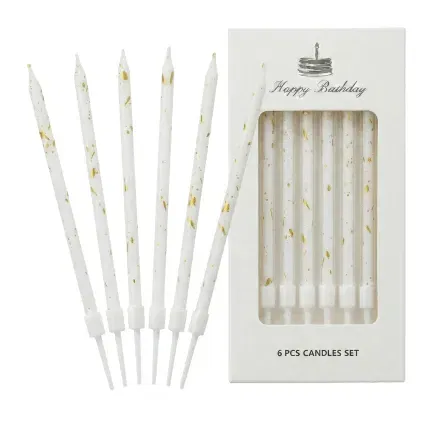 Świeczki dekoracja na TORT biało złote długie 11 cm 6 szt Świeczki dekoracja na TORT biało złote długie 11 cm 6 szt