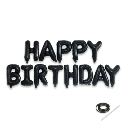 Zestaw balonów napis HAPPY BIRTHDAY czarny 40cm
