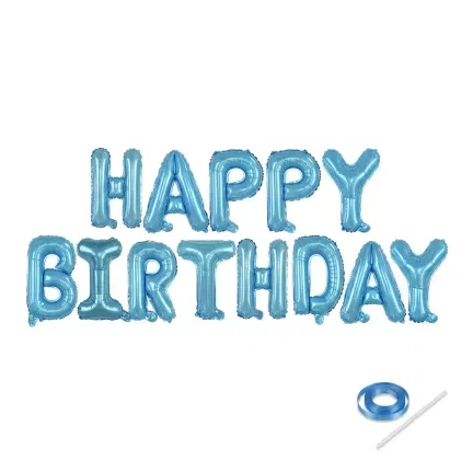 Zestaw balonów napis HAPPY BIRTHDAY błękitny 40cm