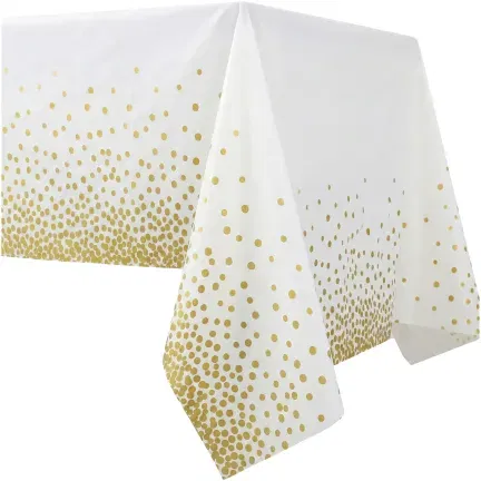 Obrus foliowy jednorazowy Biały w złote kropki 137 x 274 cm