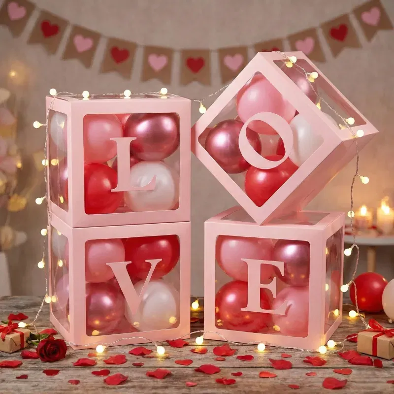 Zestaw Pudełek na Balony LOVE różowe