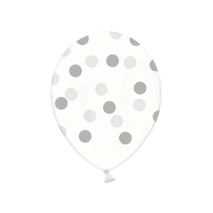 Balony w kropki, szare, 6 sztuk