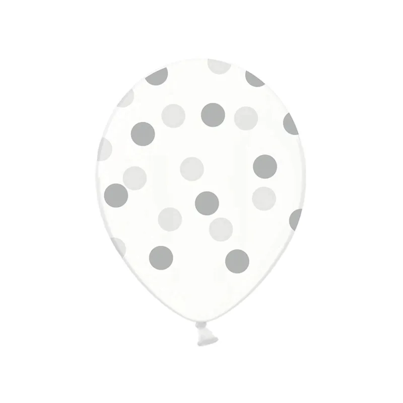 Balony w kropki, szare, 6 sztuk