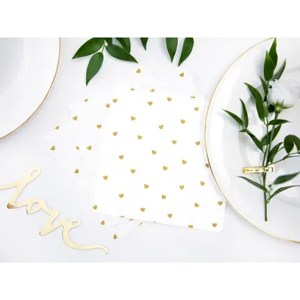 Serwetki białe w złote serca 33cm/20szt. Serwetki białe w złote serca 33cm/20szt.