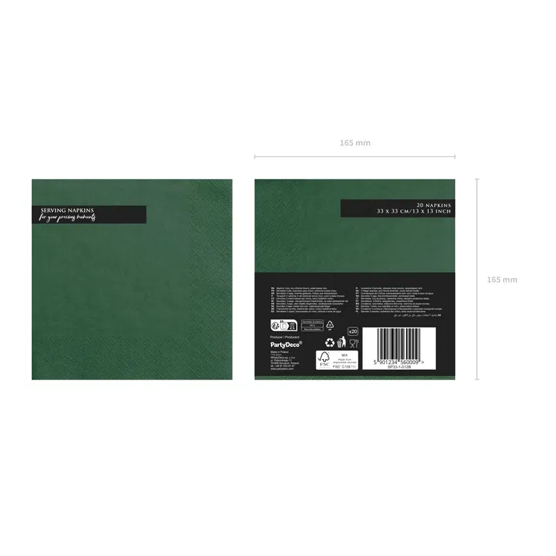 Serwetki butelkowa zieleń 33x33cm/20szt.