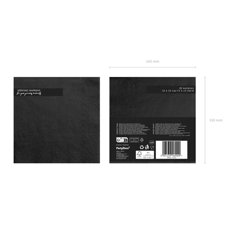 Serwetki trójwarstwowe, czarny, 33x33cm Serwetki trójwarstwowe, czarny, 33x33cm