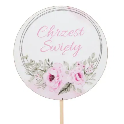 Topper różowe kwiaty - Chrzest Święty
