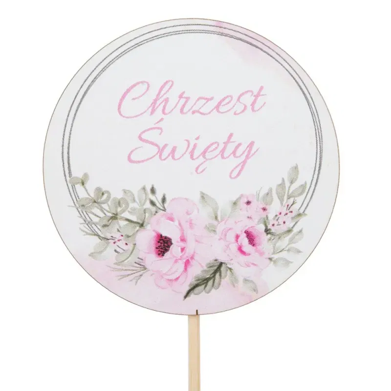 Topper różowe kwiaty - Chrzest Święty