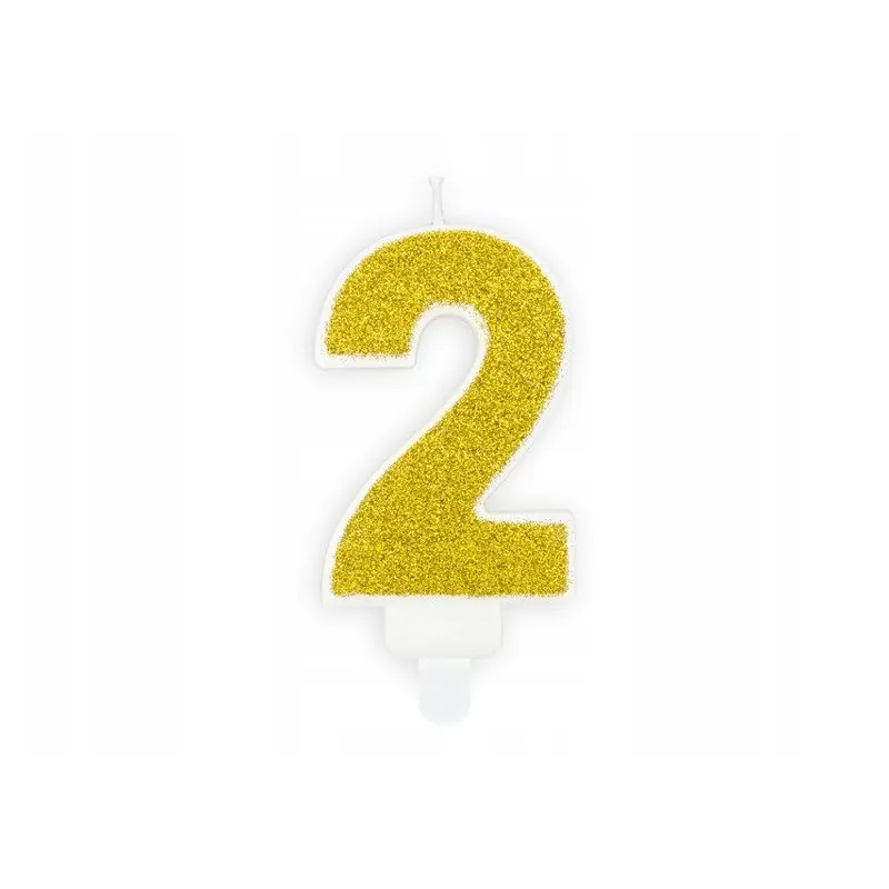 Świeczka cyferka "2" złota brokat, 7cm 
