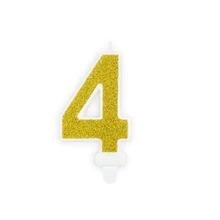 Świeczka cyferka "4" złota brokat, 7cm 