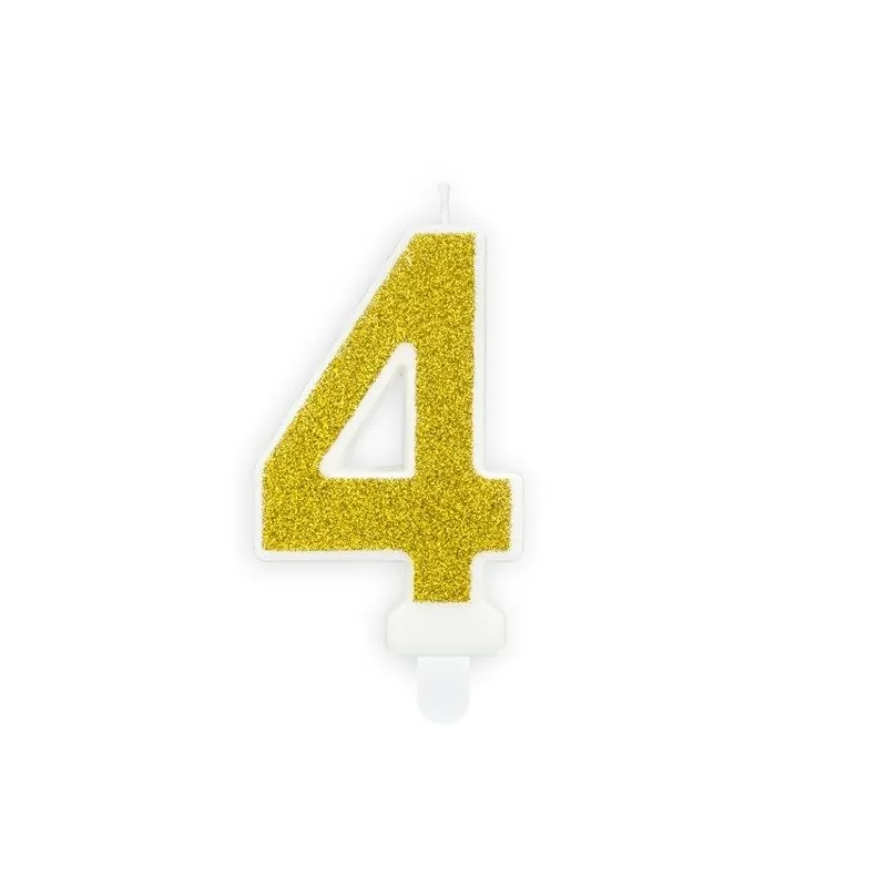 Świeczka cyferka "4" złota brokat, 7cm 